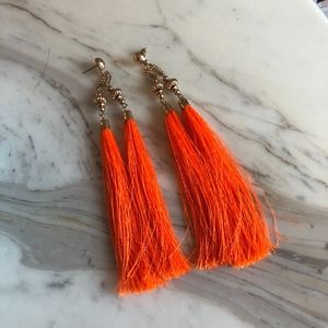 Neon orange tassel fringe earrings